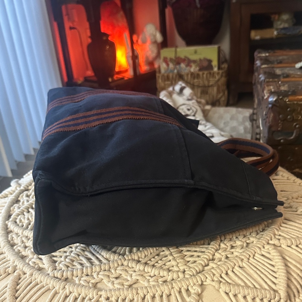 Hermes Blue Tote with Brown Stripes - Picture 8 of 12